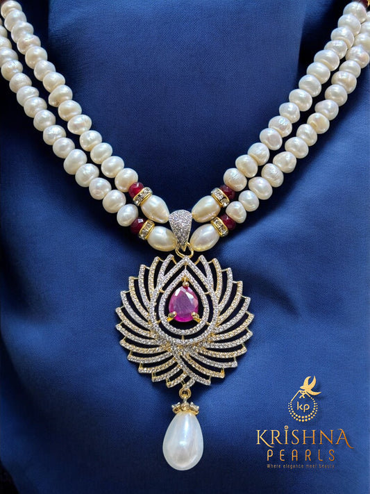Designer Ruby & Pearl Hanging Pendent Set