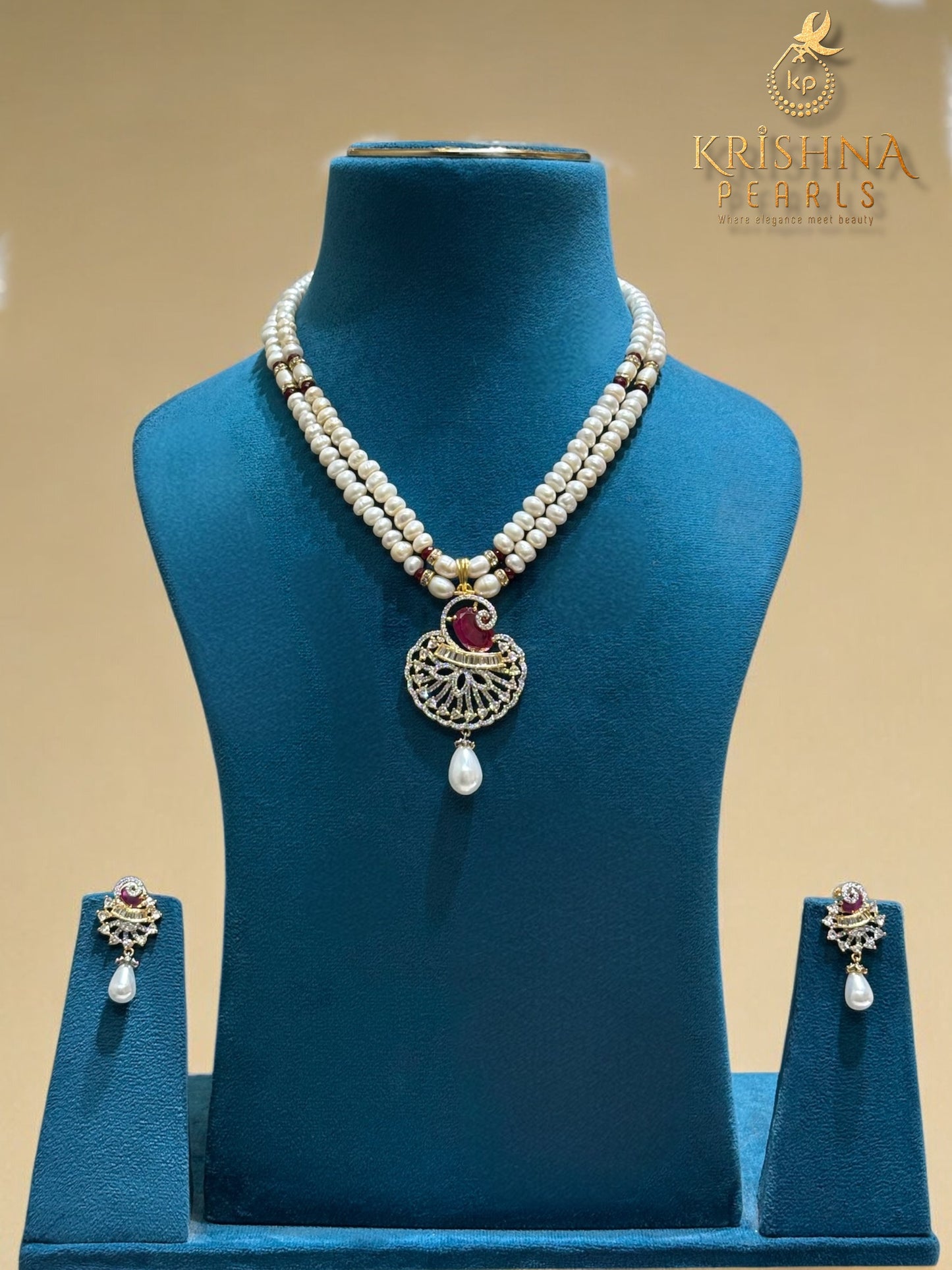 Designer Rubies with Pearl Drops Set
