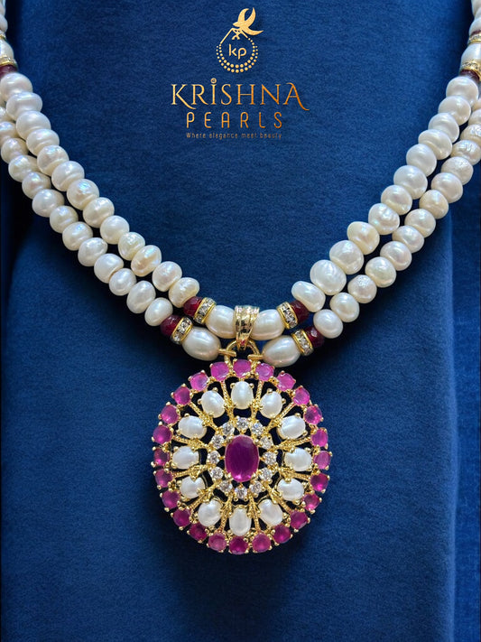 Ruby Empress Pendent With Pearls Necklace Set