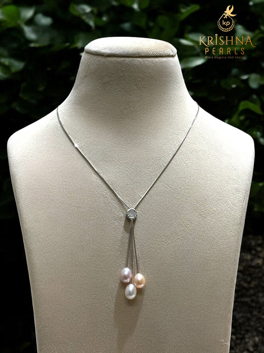 92.5 Silver Pearl Chain White Pink & Peach