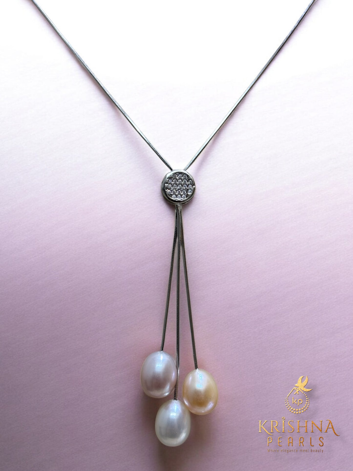 92.5 Silver Pearl Chain White Pink & Peach