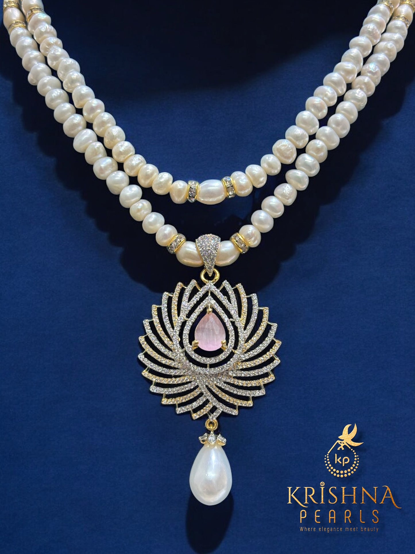 Adorable Rose Quartz Studded Pearls Necklace Set