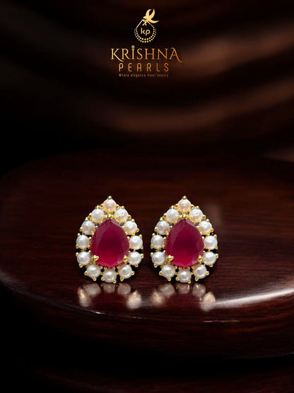 Ruby & Pearls Studded Earrings