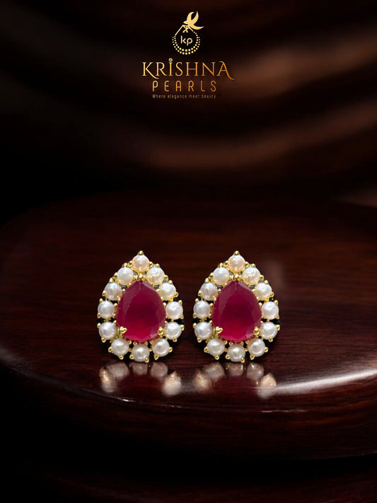 Ruby & Pearls Studded Earrings