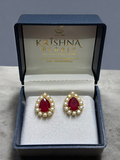 Ruby & Pearls Studded Earrings