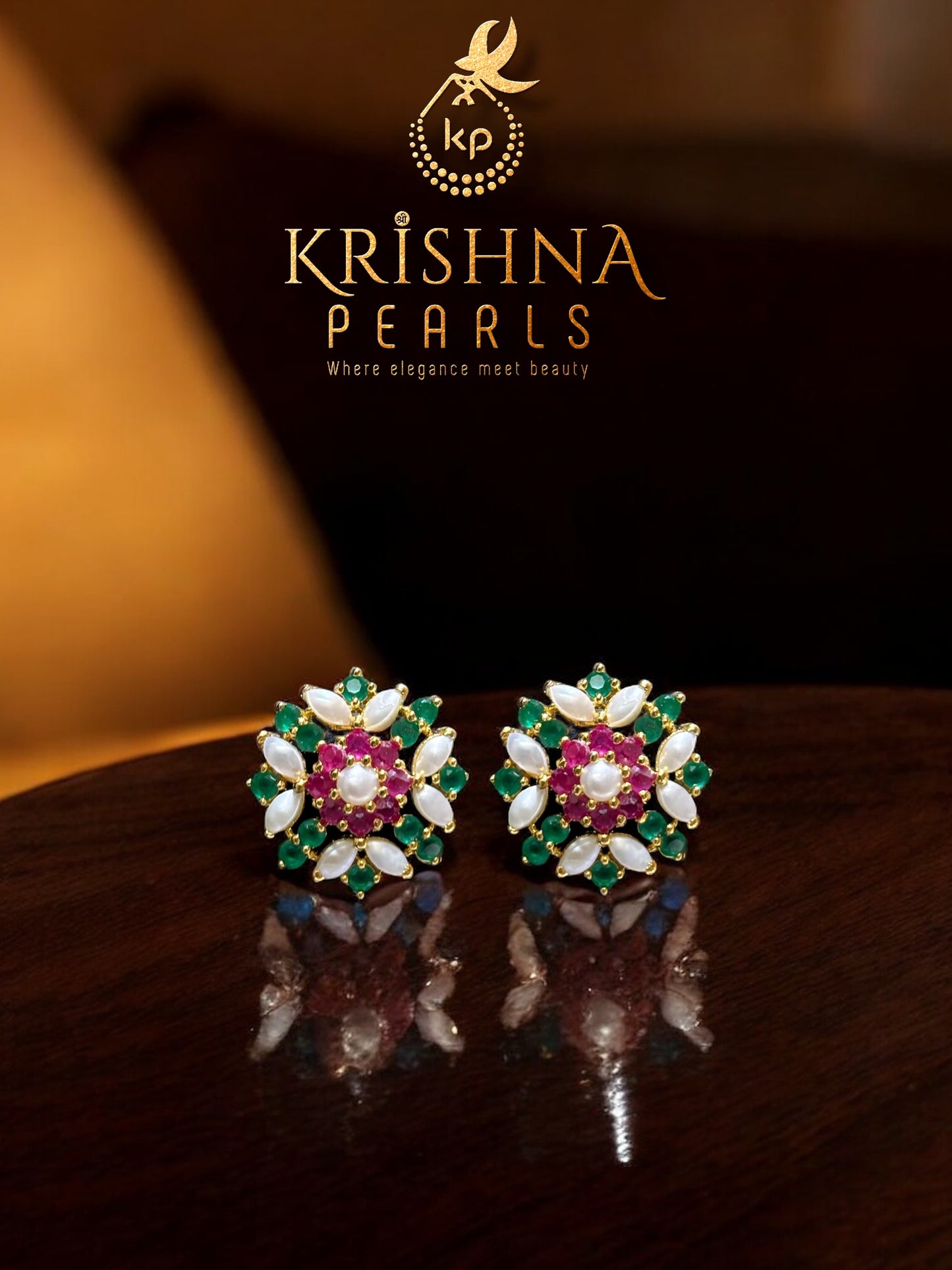 Traditional Ruby Emerald & Pearls Studded Earrings