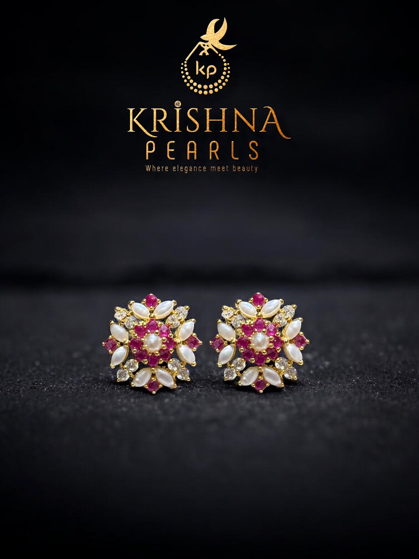 Ruby & Pearls Studded Earrings