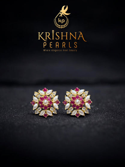 Ruby & Pearls Studded Earrings