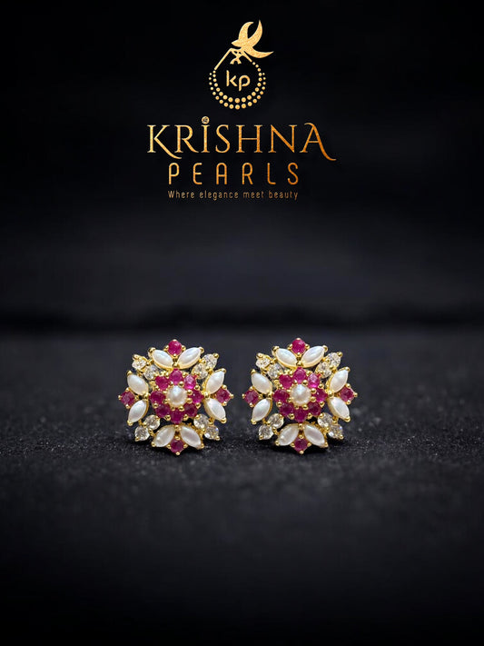 Ruby & Pearls Studded Earrings