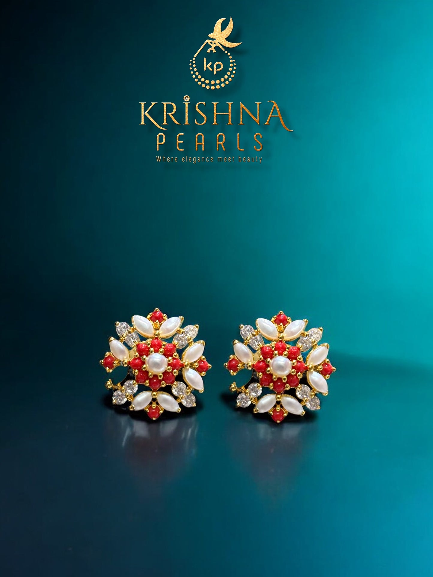 Coral And Pearl Studs