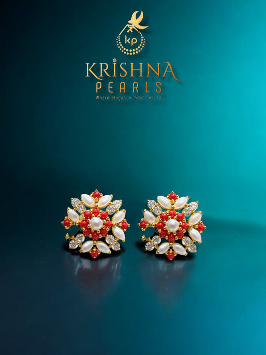 Coral And Pearl Studs