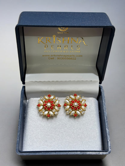 Coral And Pearl Studs