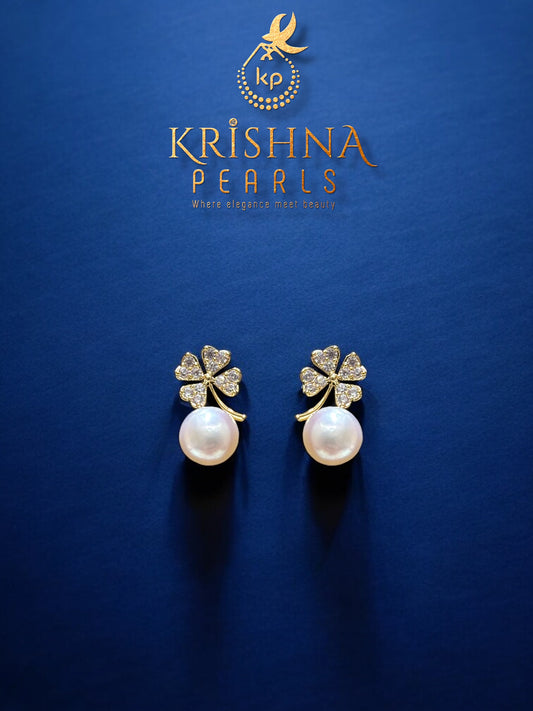 92.5 Silver Post Pin Imperial Clover Pearl Earrings