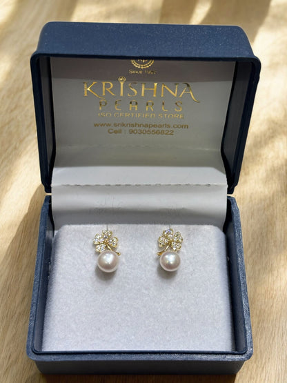 92.5 Silver Post Pin Imperial Clover Pearl Earrings