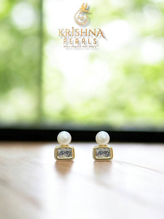 92.5 Silver Cubic Zircon Studded Pearls Earrings