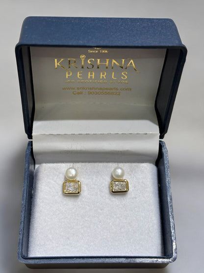 92.5 Silver Cubic Zircon Studded Pearls Earrings