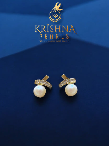 92.5 Silver Post Pin Crescent Moon Pearl Studded Earrings