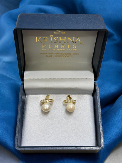 92.5 Silver Post Pin Crescent Moon Pearl Studded Earrings