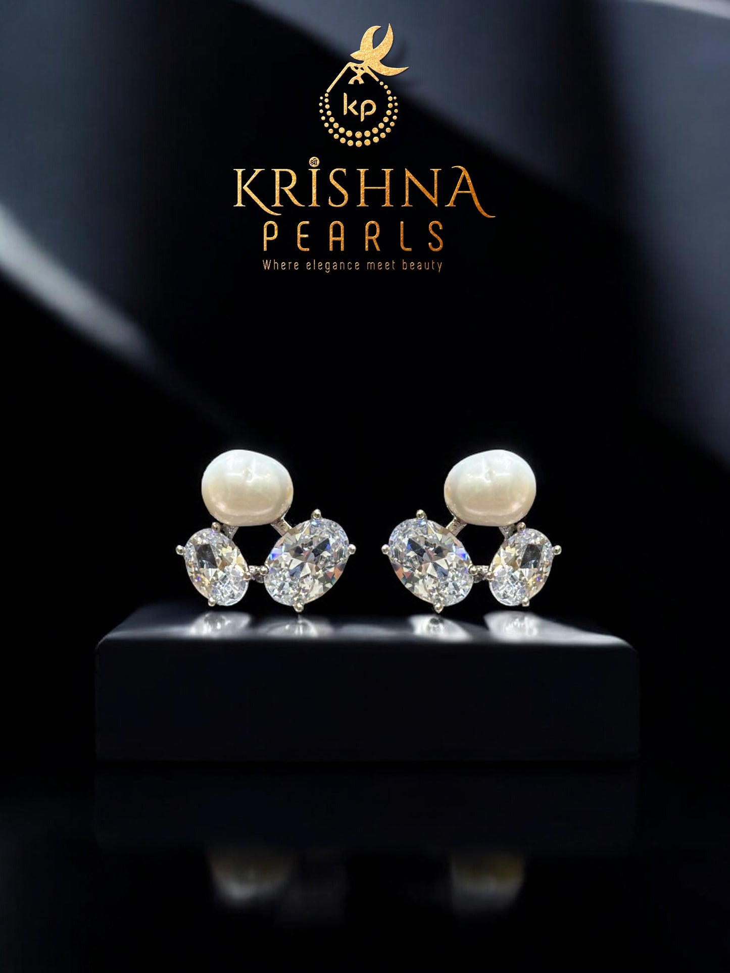 92.5 Silver Post Pin Pearl & Cz Studded Earrings