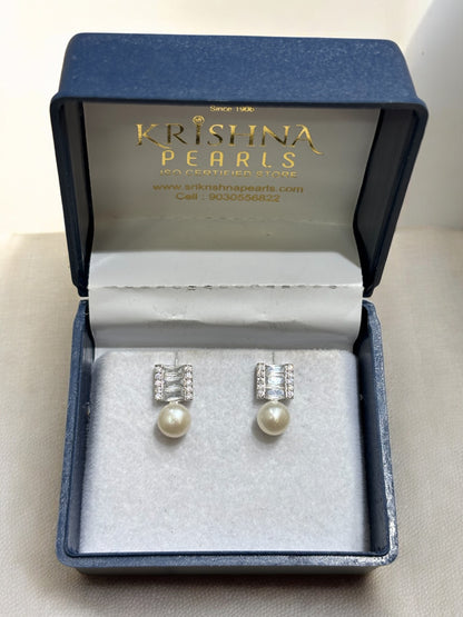 Beautiful Zircon Studded Pearls Earrings