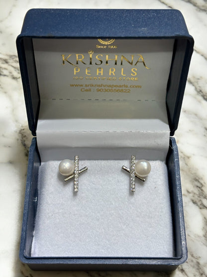 92.5 Silver Post Pin Pearl Studded Earrings