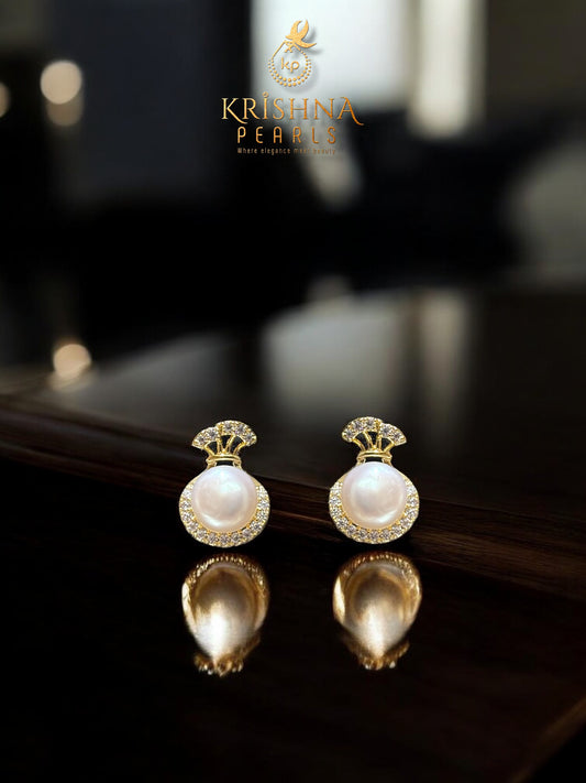 92.5 Silver Post Pin Lustrous Pearl Studded Earrings