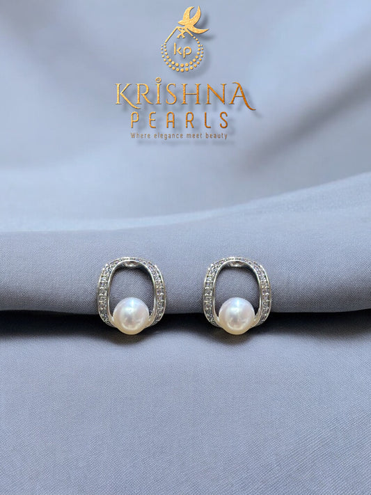 92.5 Silver Post Pin Regency Pearls Studded Earrings