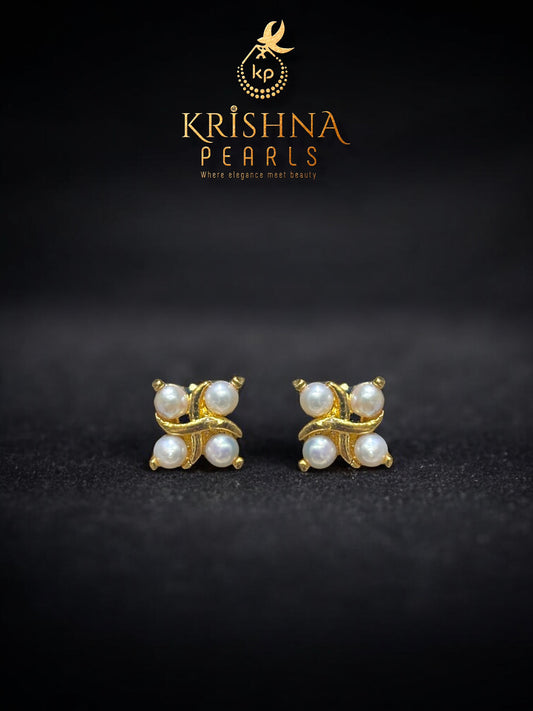 Classic Quad-Pearls Gold Plated Studs
