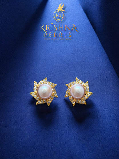Adorable Whirling Lily Pink Pearl Studded Earrings