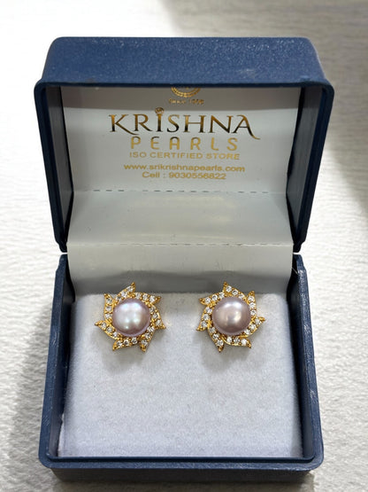 Adorable Whirling Lily Pink Pearl Studded Earrings