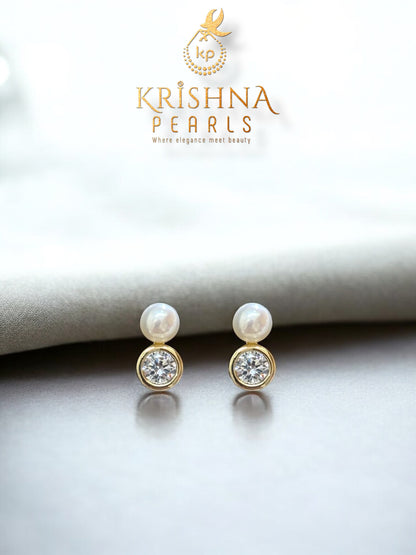 92.5 Post Pin Silver Zircon & Pearl Studded Earrings