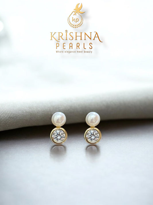 92.5 Post Pin Silver Zircon & Pearl Studded Earrings