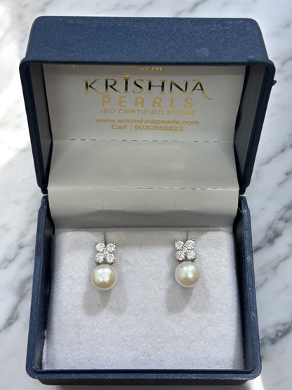 92.5 Post Pin Silver Pearl Studded Earrings