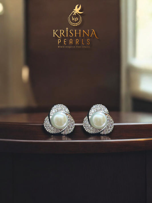 92.5 Silver Post Pin Trinity Pearl Studs