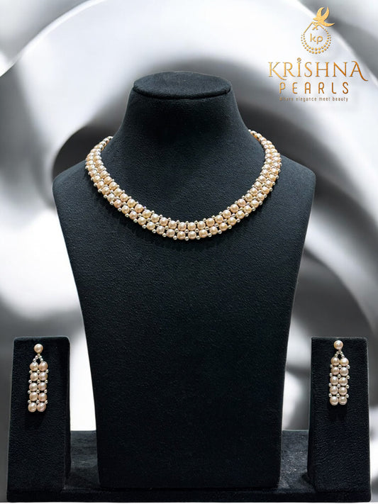 Adorable Pink Button Pearls Necklace Set