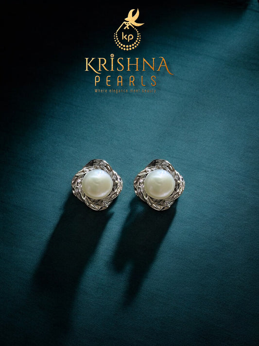 92.5 Post Pin Silver Pearl Studded Earrings