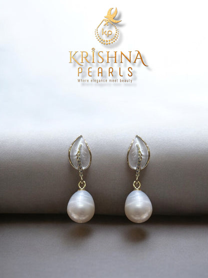 92.5 Silver Post pin Radiant Leaf Pearl  Drop Hangings