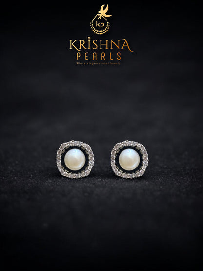 92.5 Silver Post Pin Midnight Aura Pearl Earrings