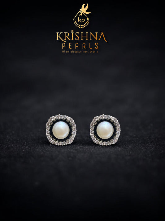 92.5 Silver Post Pin Midnight Aura Pearl Earrings