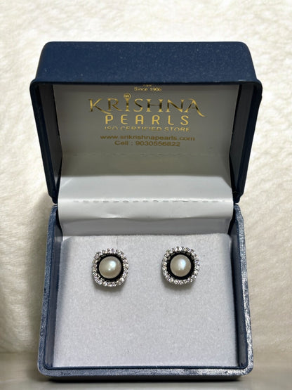 92.5 Silver Post Pin Midnight Aura Pearl Earrings