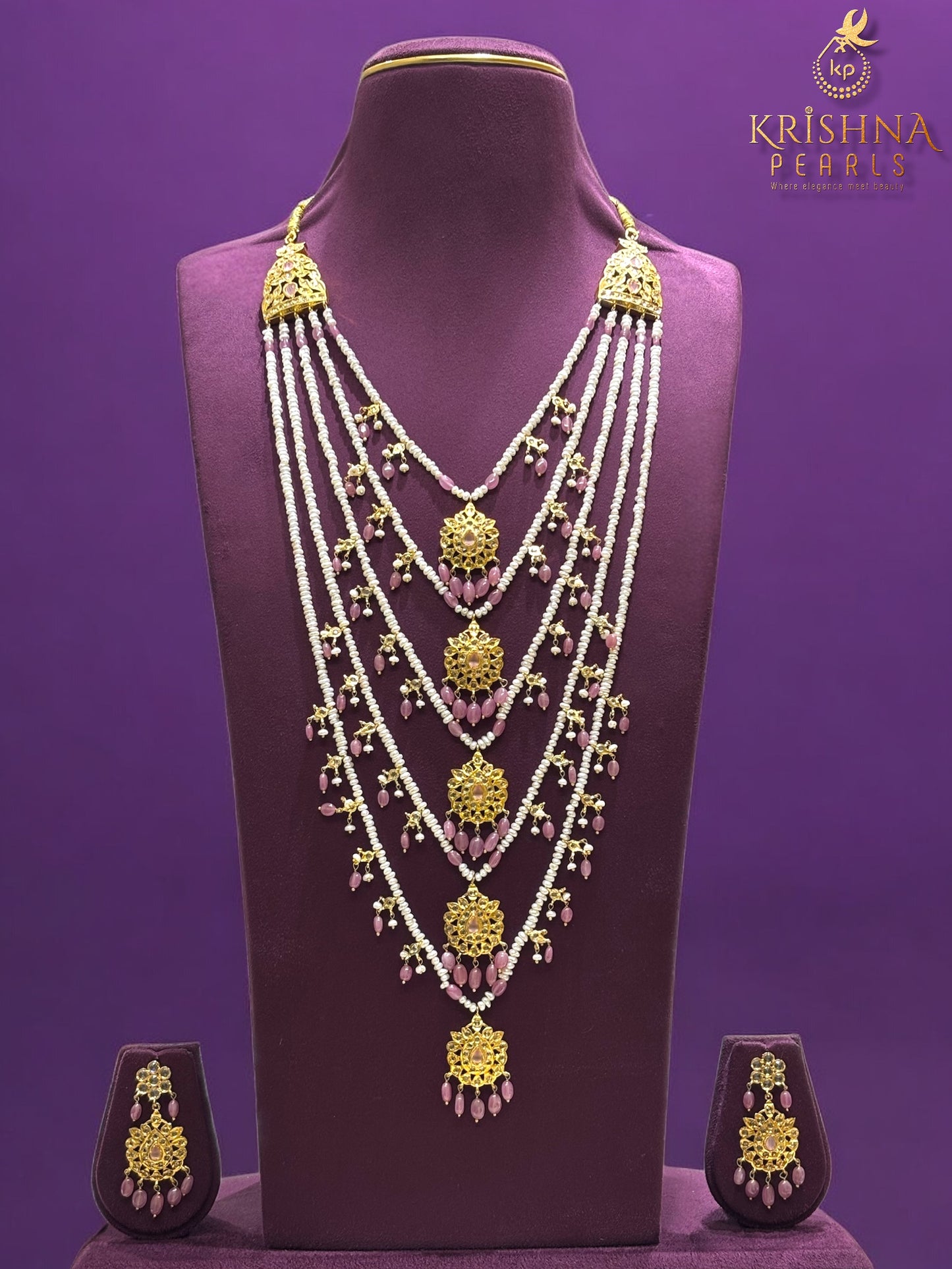 Regal Five Lada Floral Pearl & Ruby Cascade Necklace Set