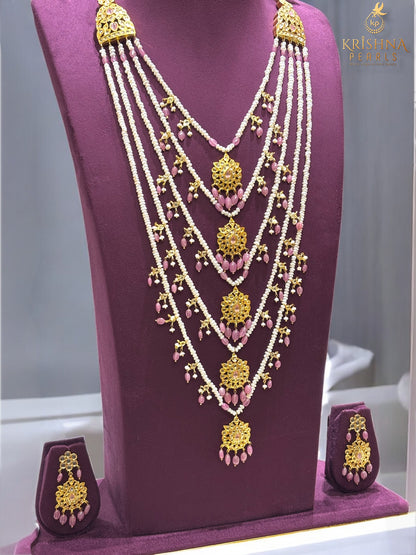 Regal Five Lada Floral Pearl & Ruby Cascade Necklace Set