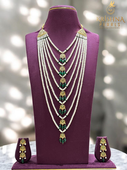 Regal Seven Lada Floral Pearl & Emerald Cascade Necklace Set