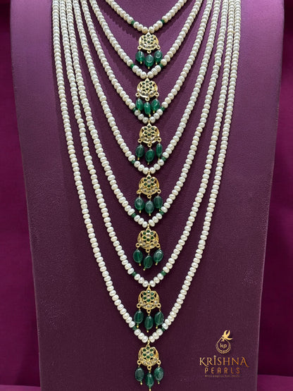 Regal Seven Lada Floral Pearl & Emerald Cascade Necklace Set