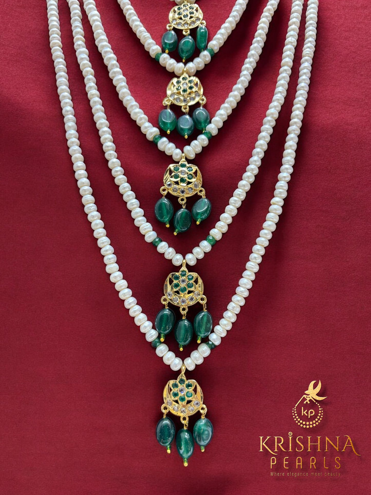 Regal Seven Lada Floral Pearl & Emerald Cascade Necklace Set