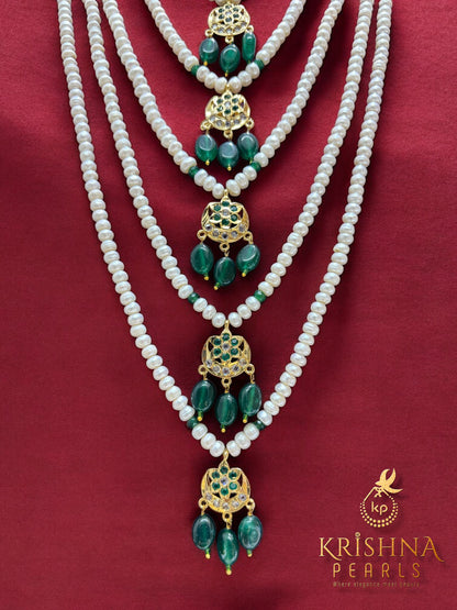 Regal Seven Lada Floral Pearl & Emerald Cascade Necklace Set