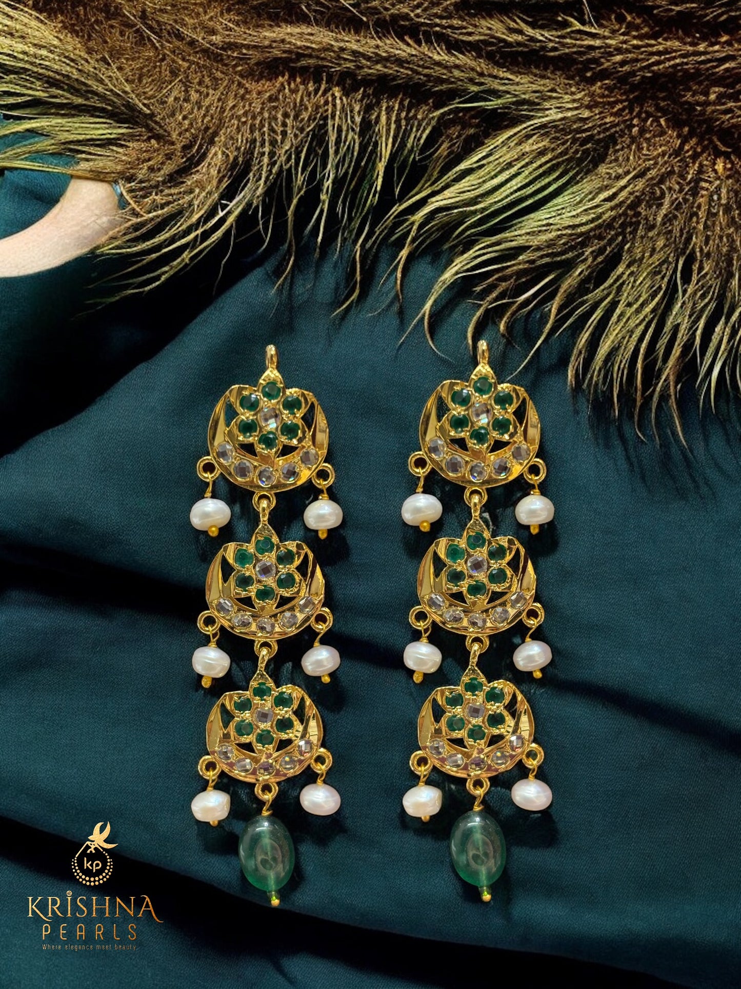 Regal Seven Lada Floral Pearl & Emerald Cascade Necklace Set