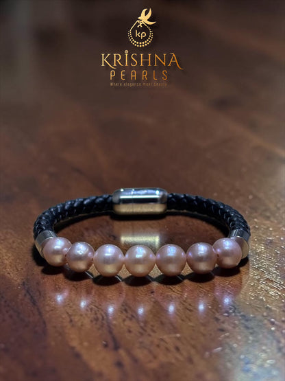 Seven Pearls With Leather Magnetic Bracelet