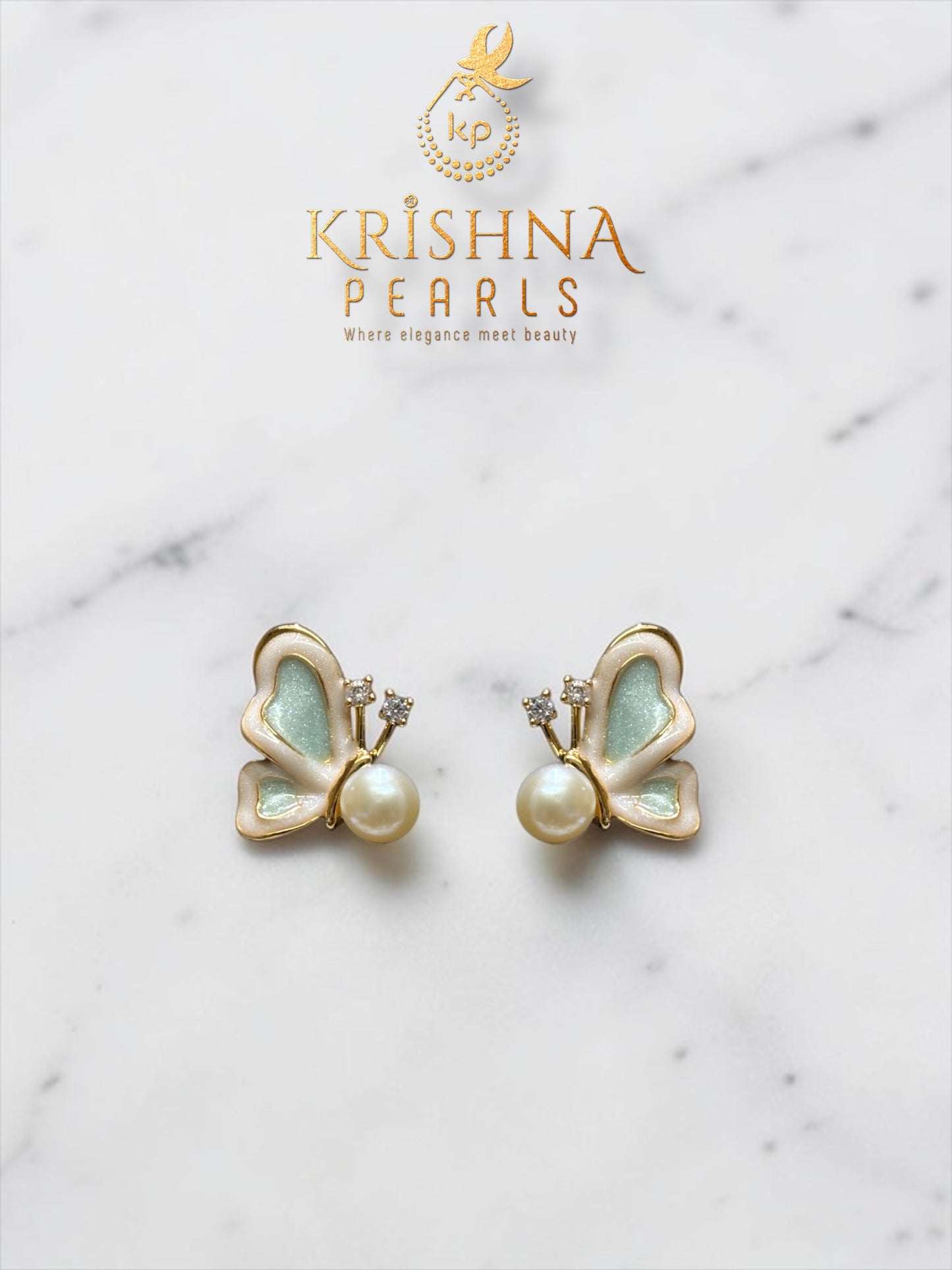 Beautiful Butterfly Enamel Pearl Studded Earrings