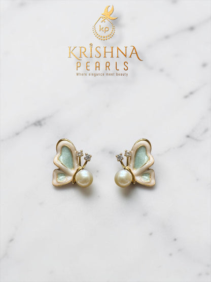 Beautiful Butterfly Enamel Pearl Studded Earrings
